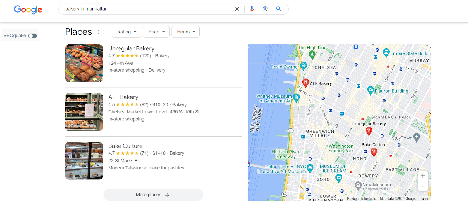 example of local keyword research for the keyword bakery in manhattan