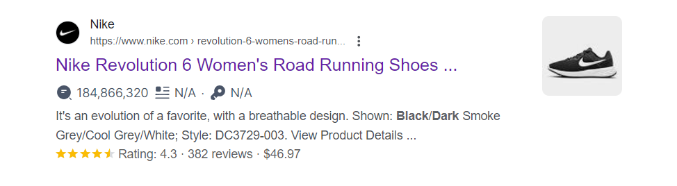 product description for nike 6 women running shoes for google shopping feed optimization
