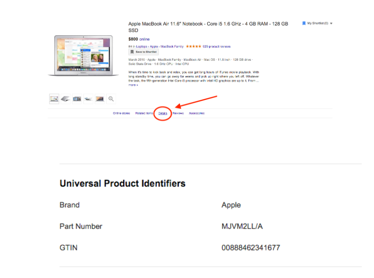 example of google shopping gtin for optimization