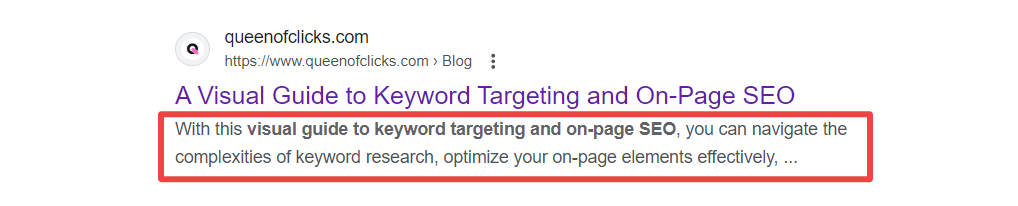 meta description for the queen of clicks page a visual guide to keyword targeting and on page seo