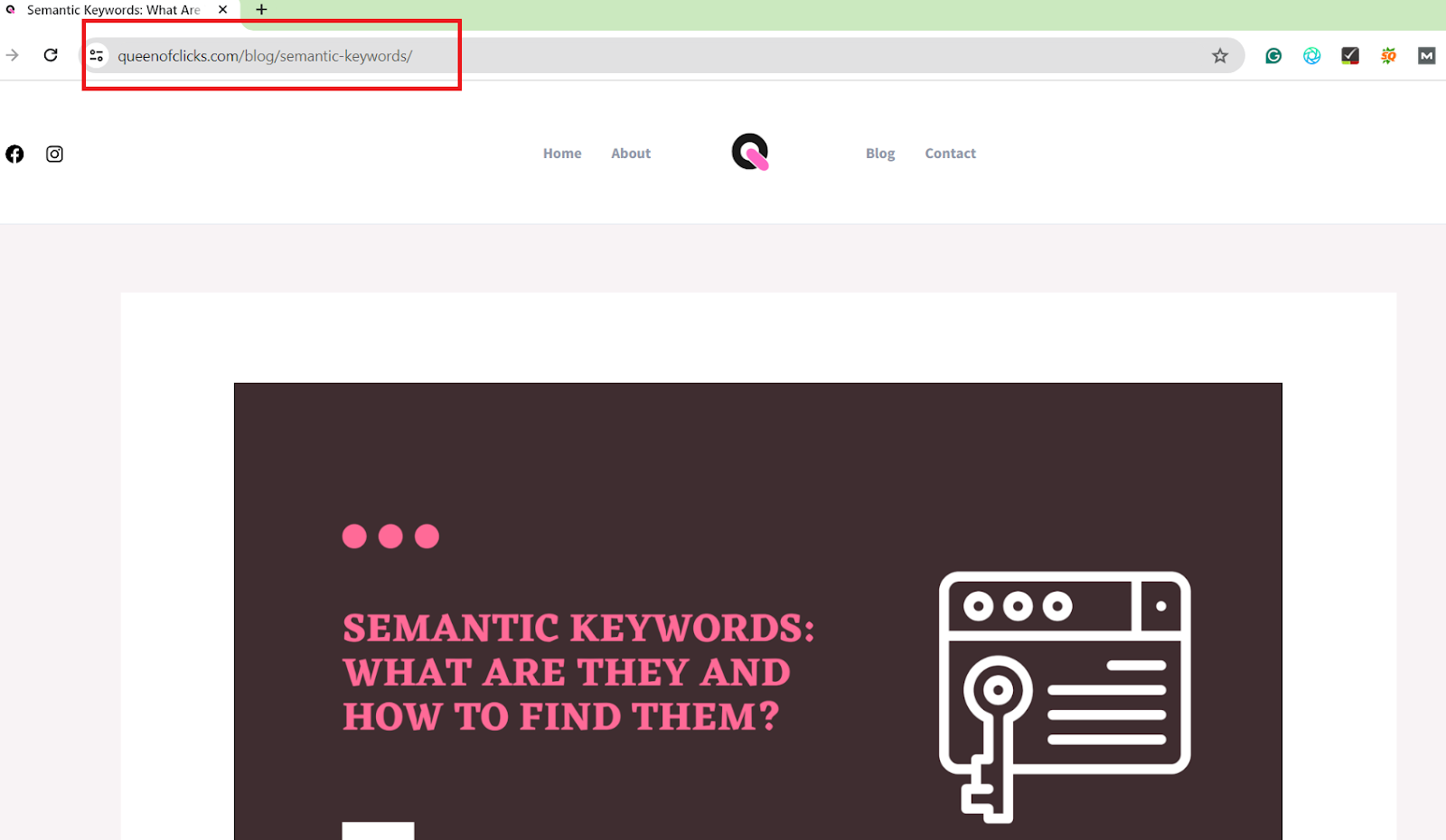 example of queen of clicks short url that contains the target keyword