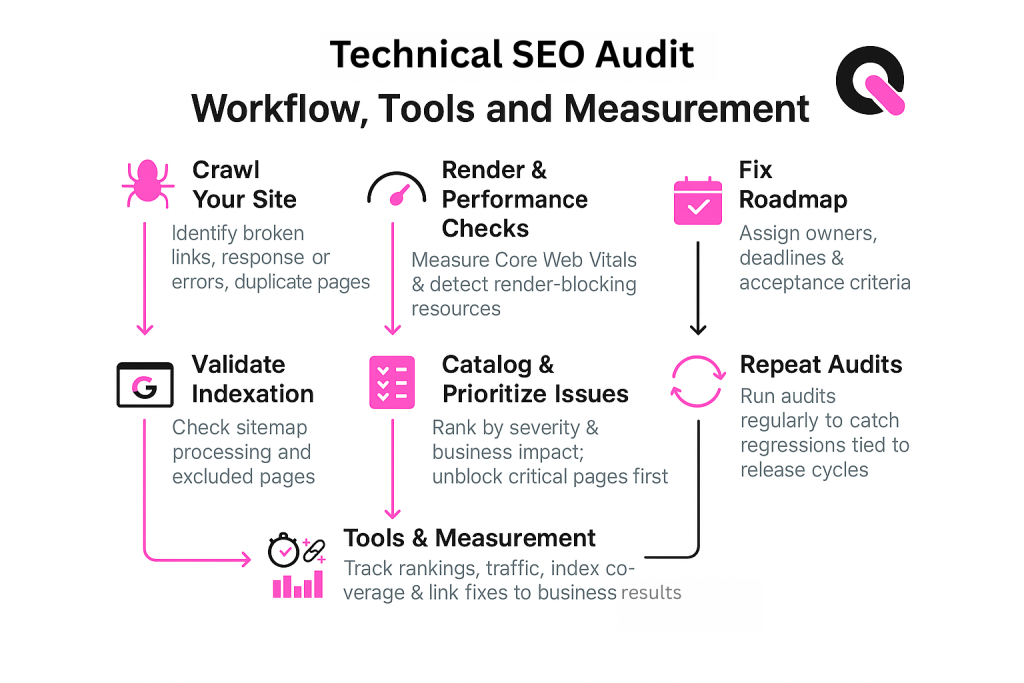 technical seo audit workflow tools and measurement