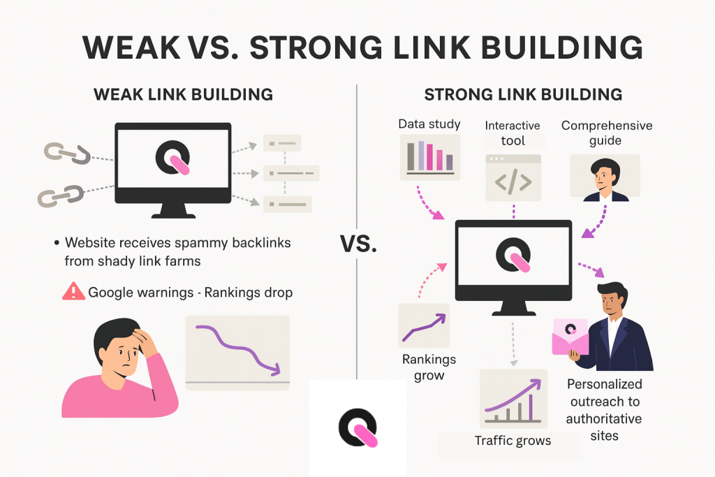 weak vs strong link building techniques for saas companies
