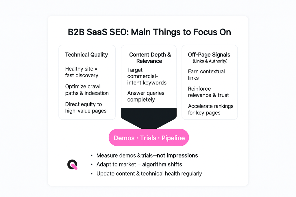 what are the main things to focus on when doing seo for b2b saas