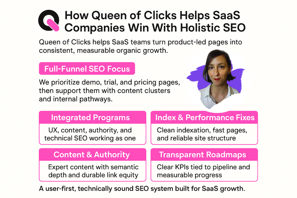 how queen of clicks helps saas companies with holistic seo