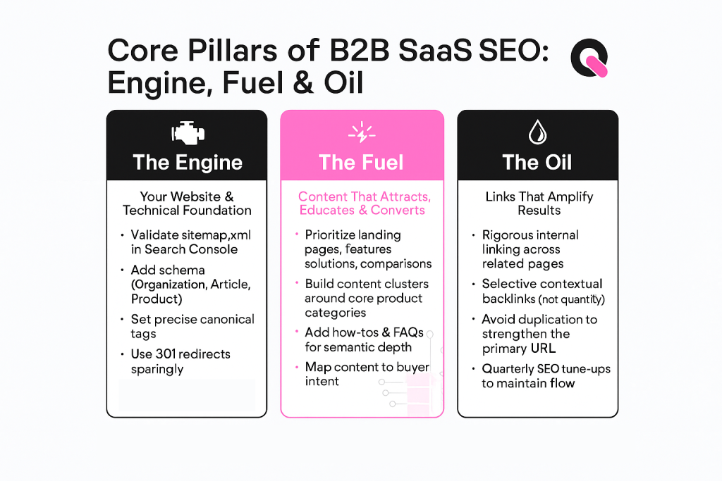 what are the core pillars of b2b saas seo