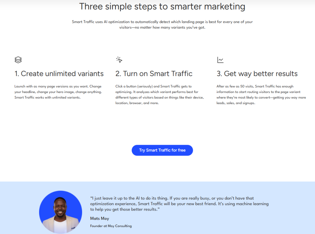 example of unbounce smart traffic landing 2