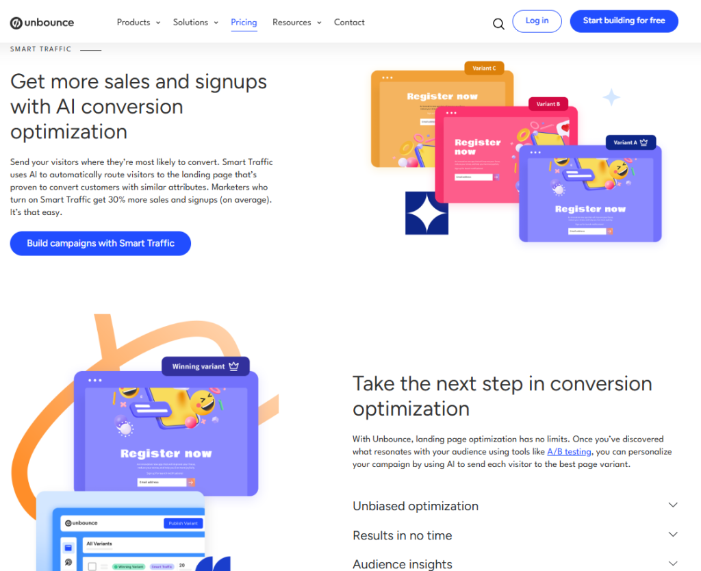 example of unbounce smart traffic landing 1
