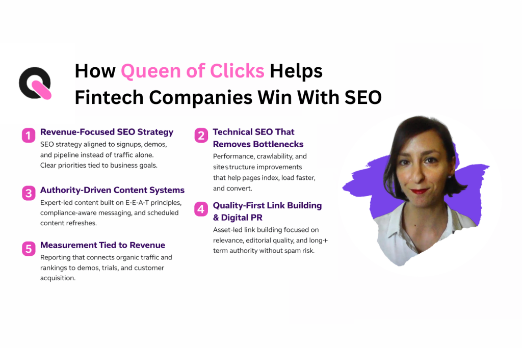 how queen of clicks helps fintech companies win with seo