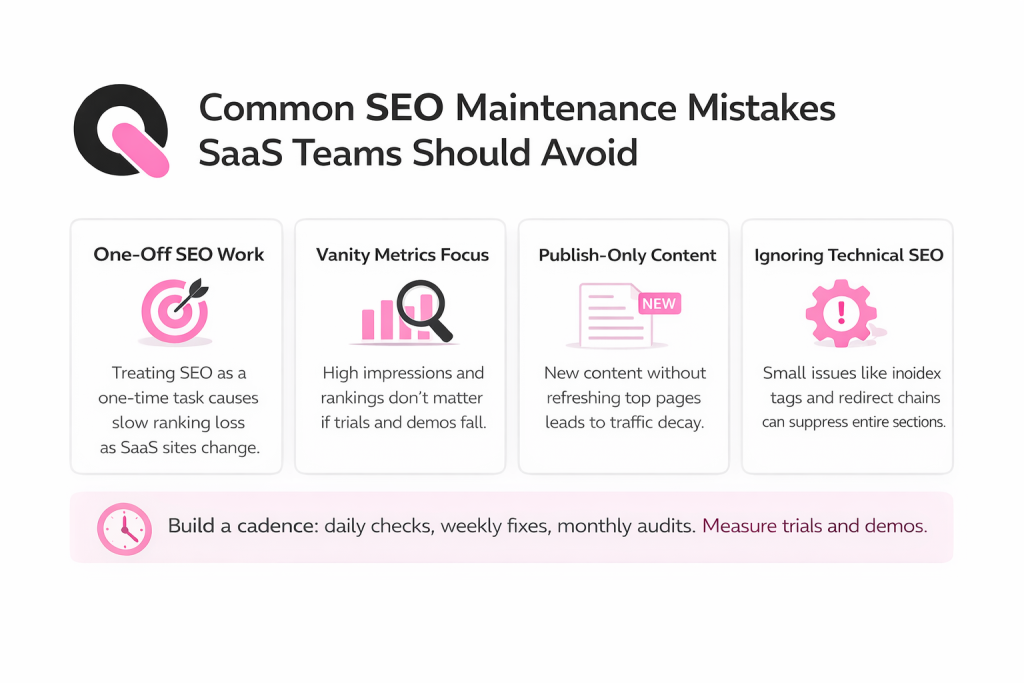 what are some seo maintenance mistakes saas teams should avoid