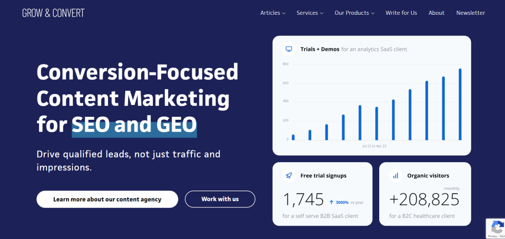 grow and convert home page