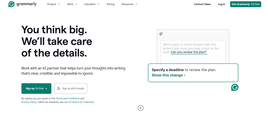 grammarly home page