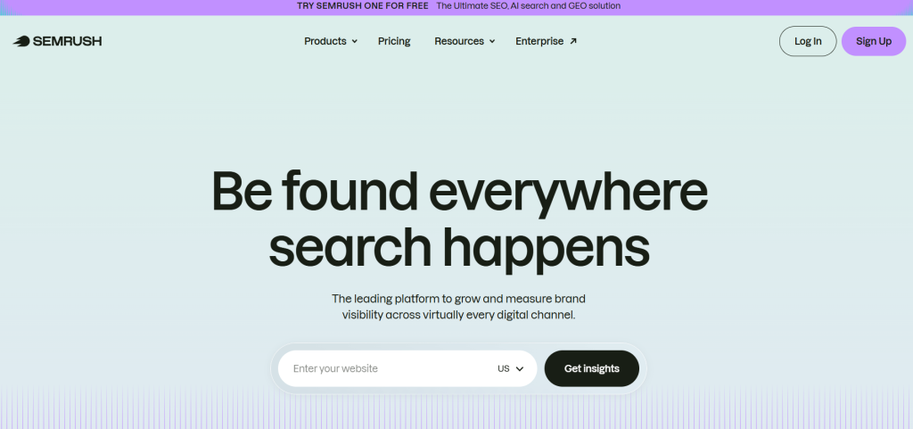 semrush home page as one of the most used saas seo tools