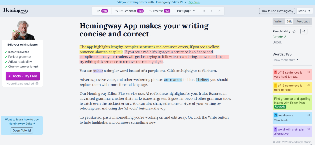 hemingway editor home page