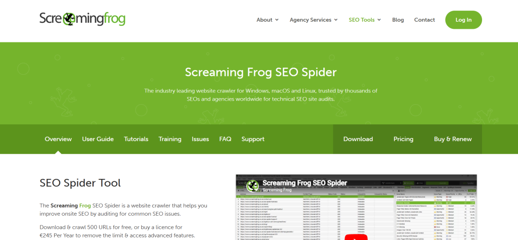 screaming from seo spider page