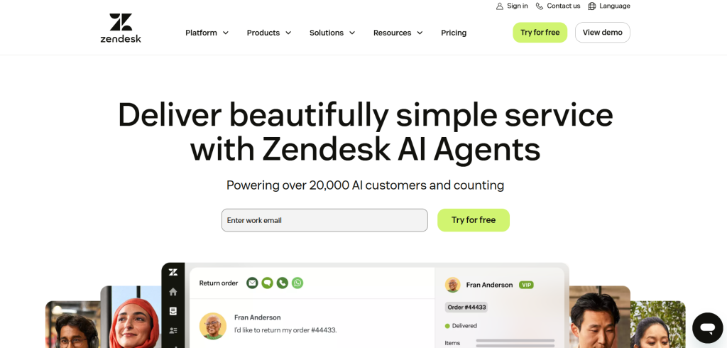 zendesk home page