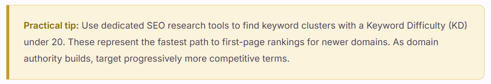 practical tip on how to use tools to find keywords with low keyword difficulty