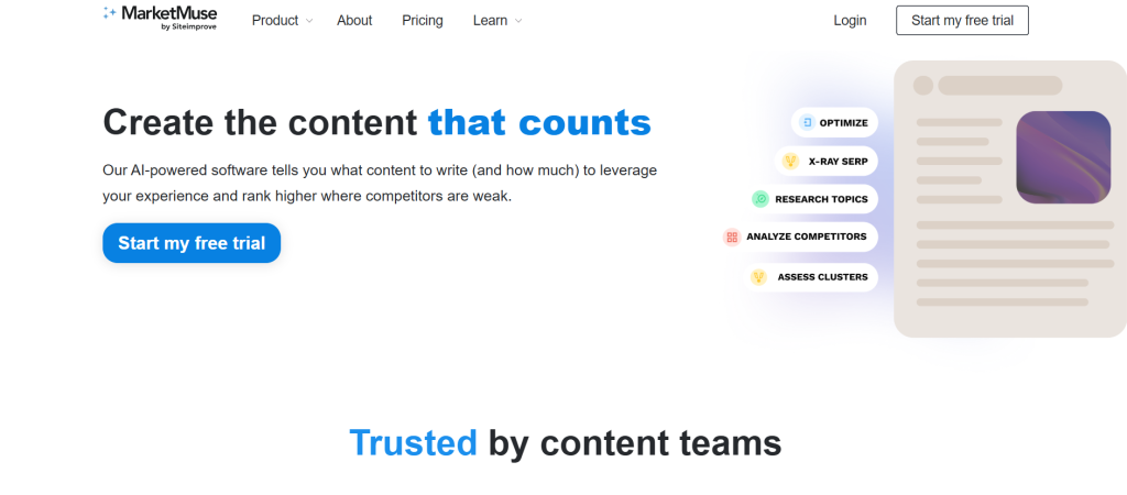marketmuse ai content writing and optimization tools