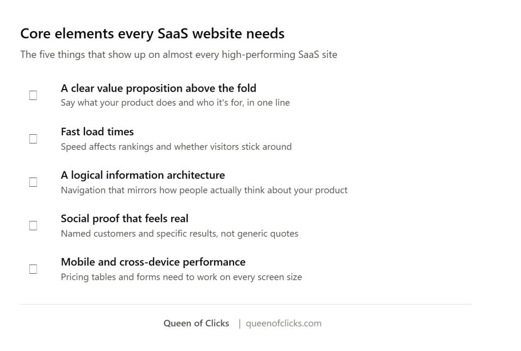 what are the core elements of a saas website