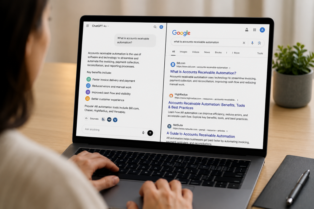 comparison of traditional search results and AI generated search answers